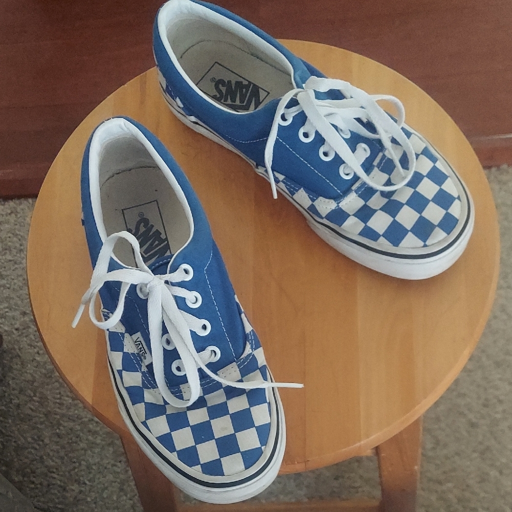 Vans Blue and White Checkered Sneakers